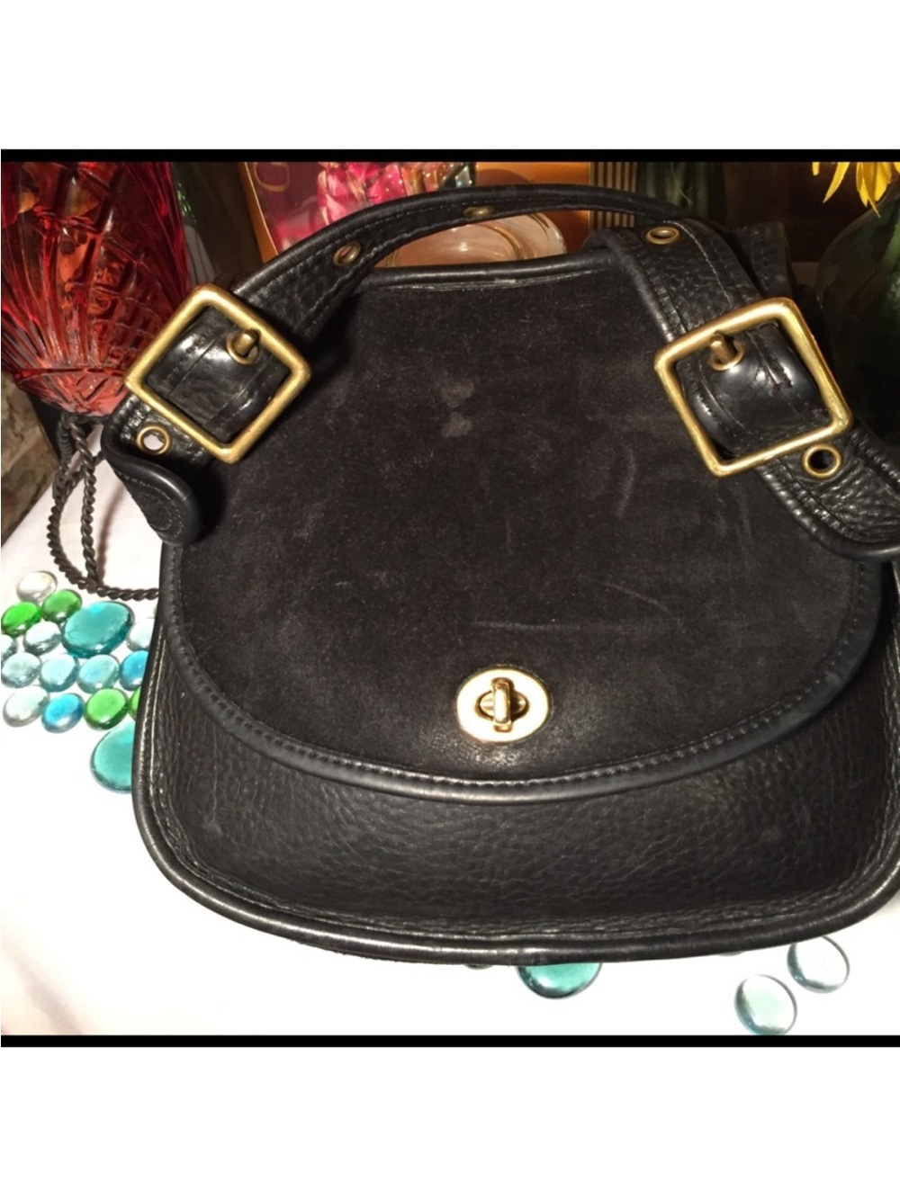 Coach Black Suede and Leather Hippie Crescent Saddle Shoulder Bag - Picture 4 of 7